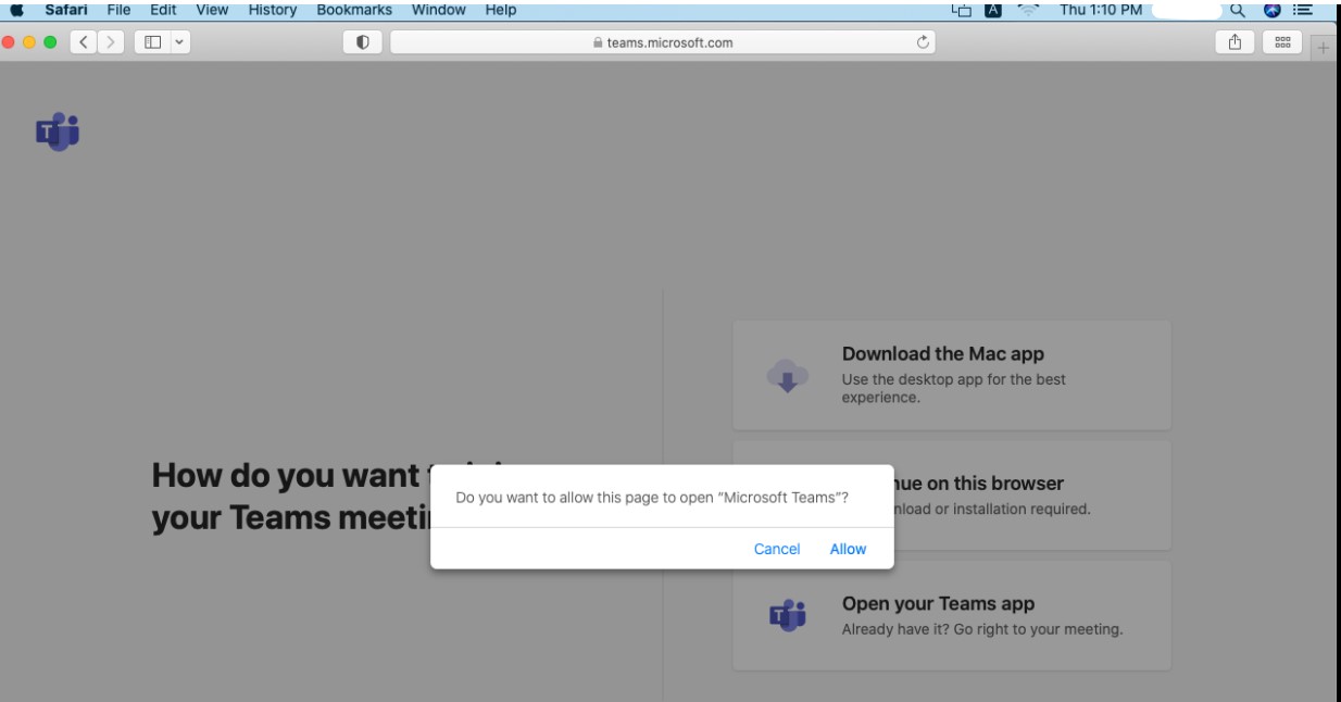 MS Teams won't open app from meeting invite link on Mac - Microsoft Q&A