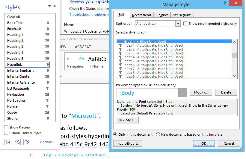 Microsoft Word Styles hyperlink, bottom-border - Microsoft Q&A