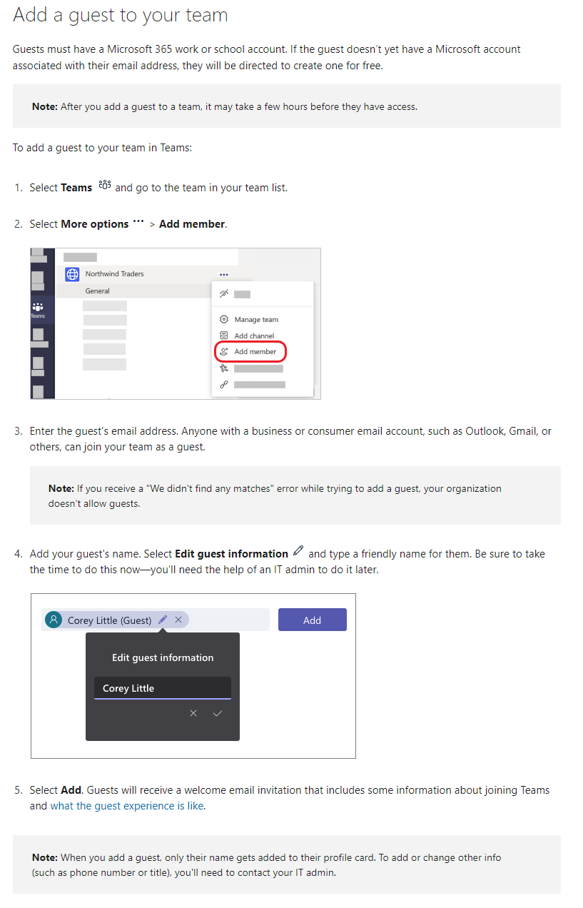 No option to add guest to a Team and guest access is enabled in Teams ...