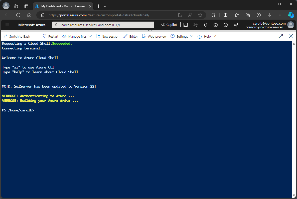 Screenshot of the new Cloud Shell user experience.