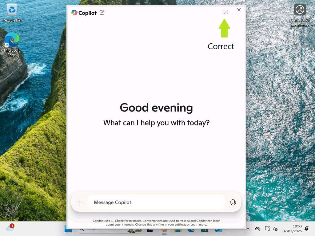 Copilot app's Quick View icon is replaced by a white rectangle box ...