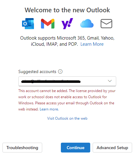Why can't I use the new Outlook with my Microsoft 365 account ...