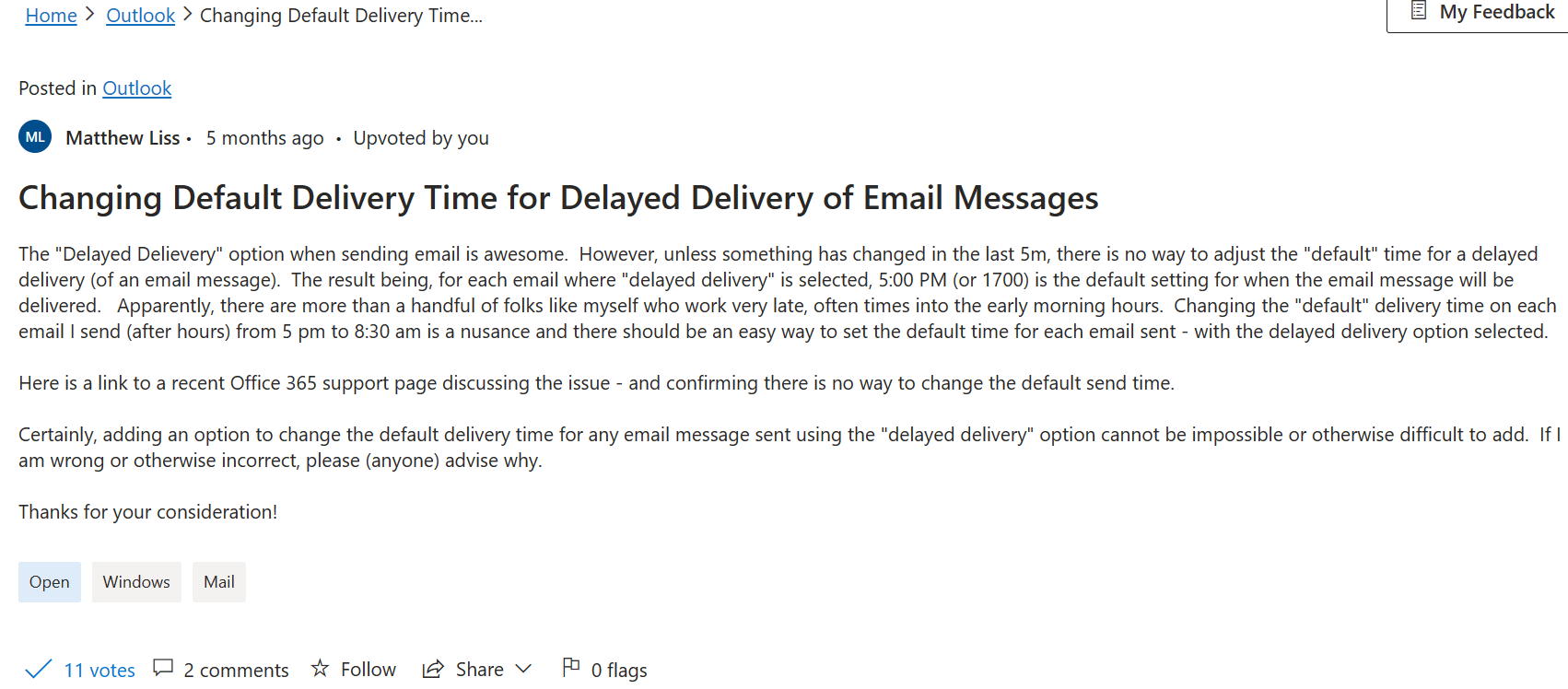 Why is Delay Send defaulted to 5pm? - Microsoft Q&A
