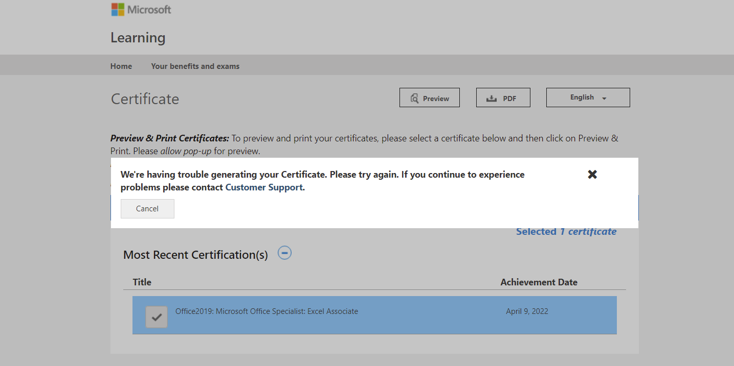 Can't download Certificate Excel - Microsoft Q&A