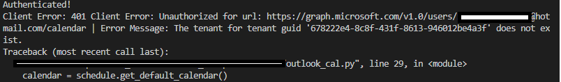 401 Client Error: Unauthorized for url: https://graph.microsoft.com/v1 ...