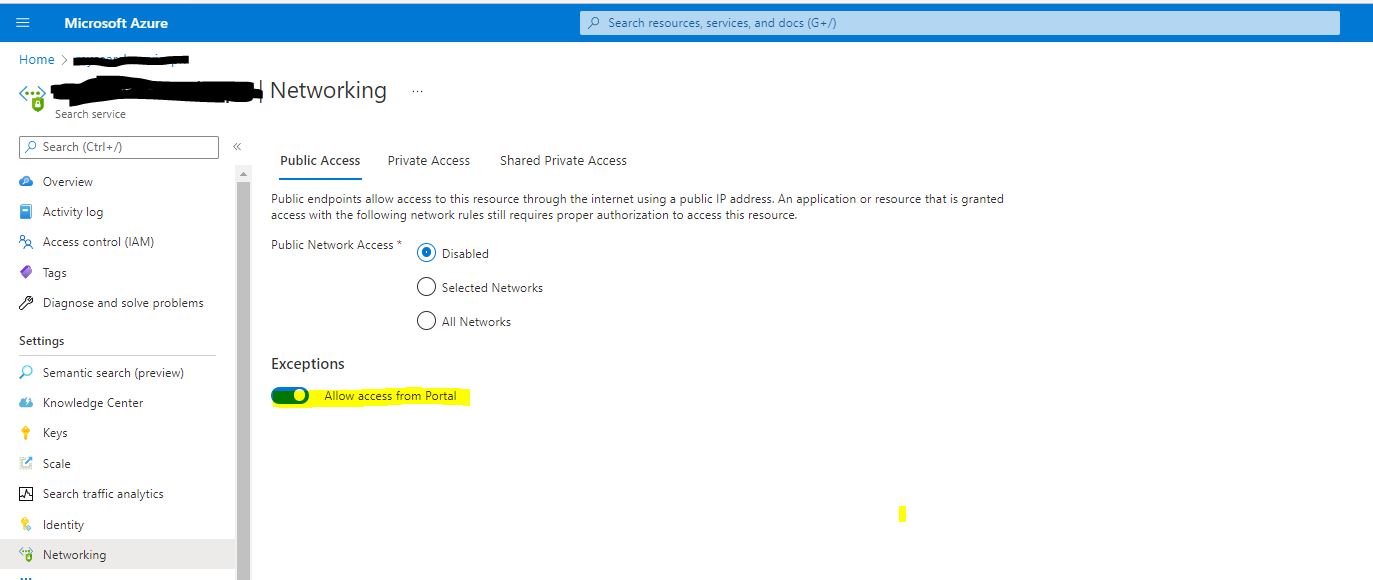 Cognitive Search - Use ARM Template to disable access from portal ...