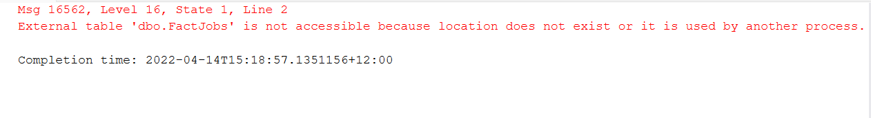 Unable to read the external Table (SQL Serverless) from SQL server ...