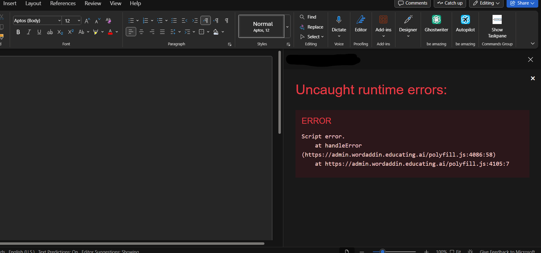 Unusual Script error sometimes when i load MS Word Addin. - Microsoft Q&A
