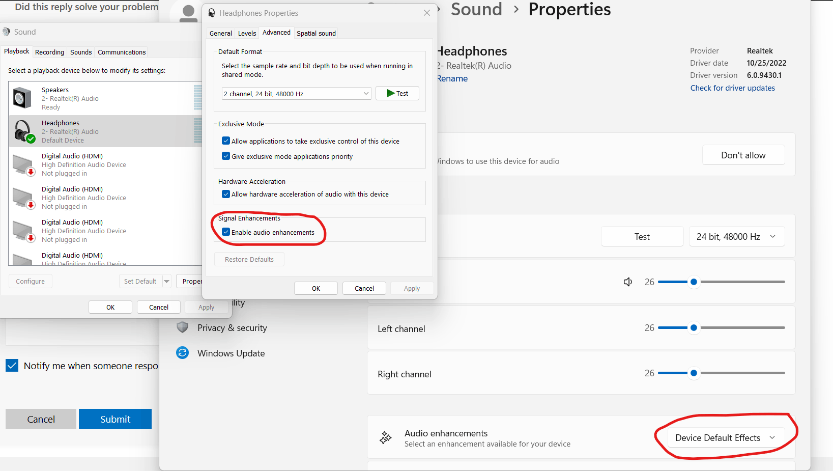 Audio Enhancement Disabed but wont play audio or video - Microsoft Q&A