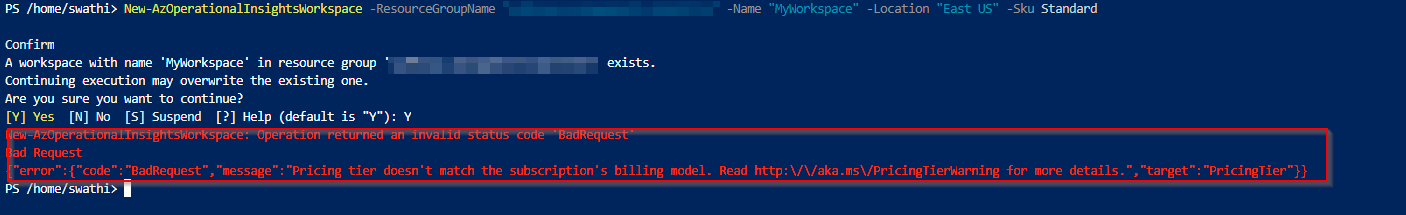 Error for creating Log Analytics because of pricing tier - Microsoft Q&A