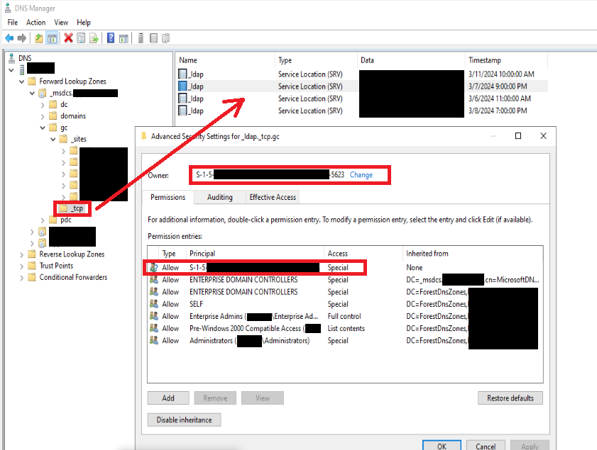 Active Directory DNS _ldap SRV record owner is an Unknown account ...