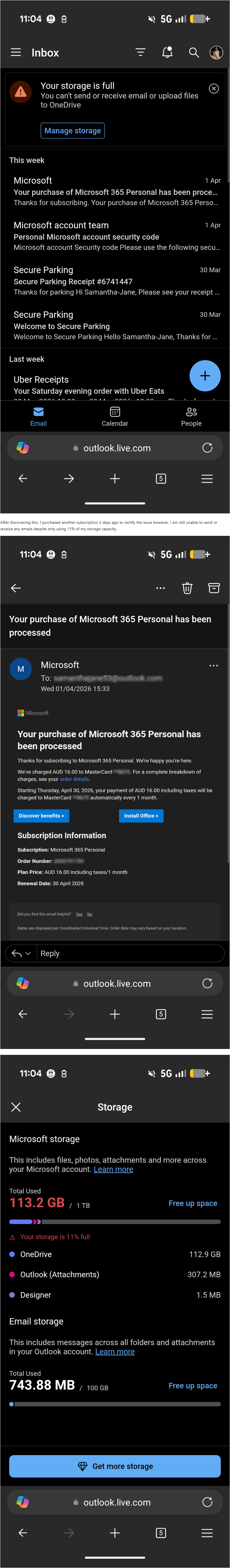 I can't send or receive emails due to full storage issues - Microsoft Q&A