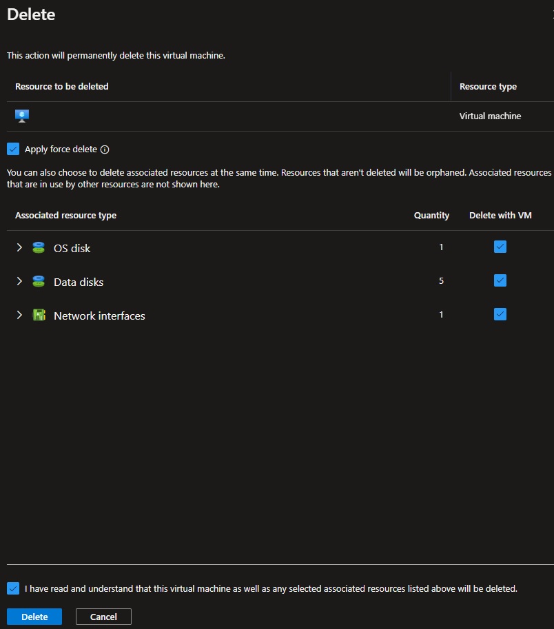 Unable to delete Azure VM - Microsoft Q&A