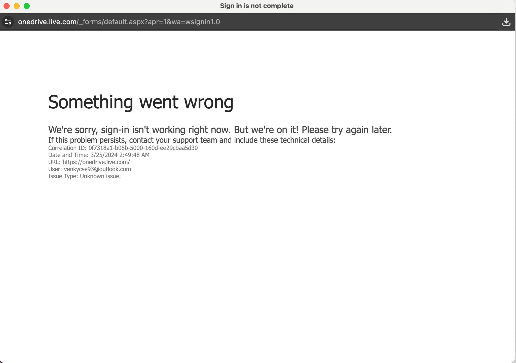 OneDrive Sign-in using OAuth flow failure during callback - Microsoft Q&A
