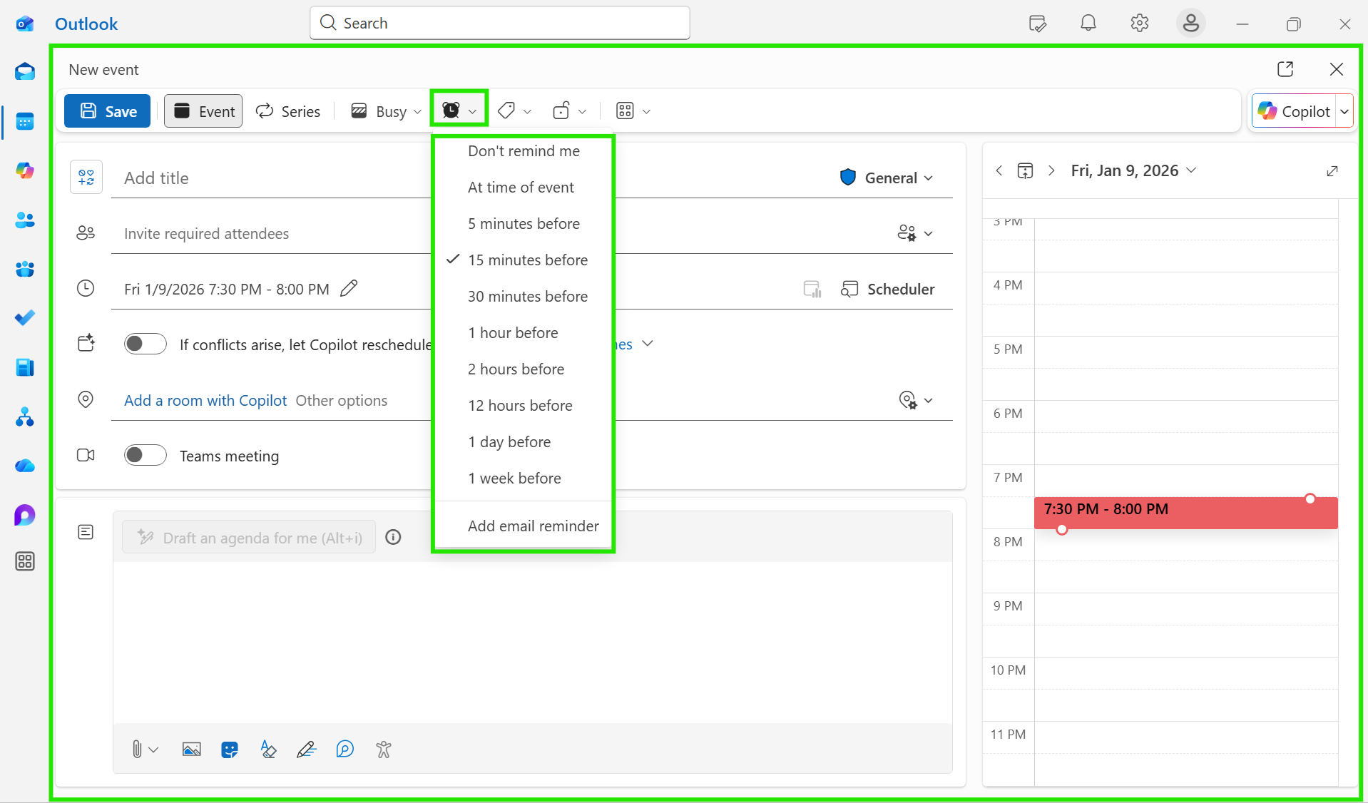Can the default “new calendar item” window be customized? - Microsoft Q&A