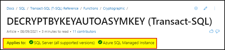 DecryptByKeyAutoAsymKey and/or DecryptByKeyAutoCert functions for Azure ...