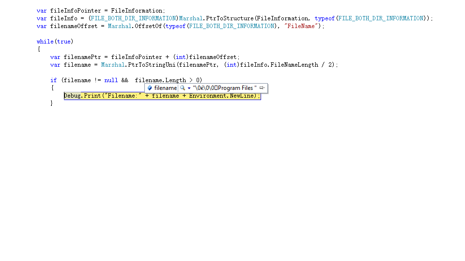 How to define filename and get filename from FILE_BOTH_DIR_INFORMATION