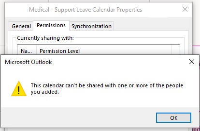 This calendar can t be shared with one or more people you added
