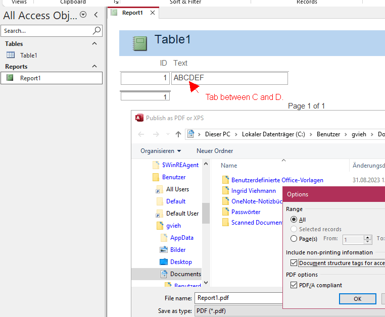 MS Access Report with tab characters in content cannot be exported as ...