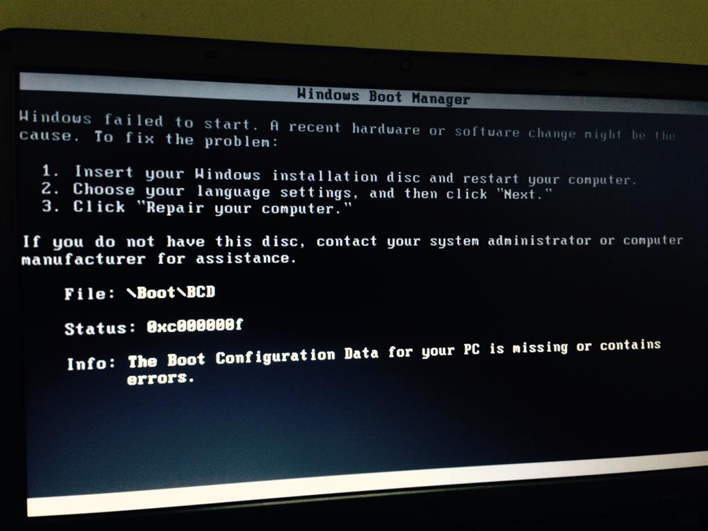 Windows 8.1 boot error 0xc000000f - Microsoft Q&A