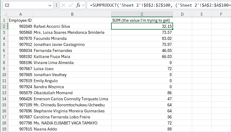 Sum of vlookup values based on column header and an ID - Microsoft Q&A
