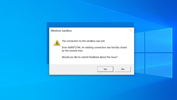 Windows 10 sandbox error 0x80072746 - Microsoft Q&A