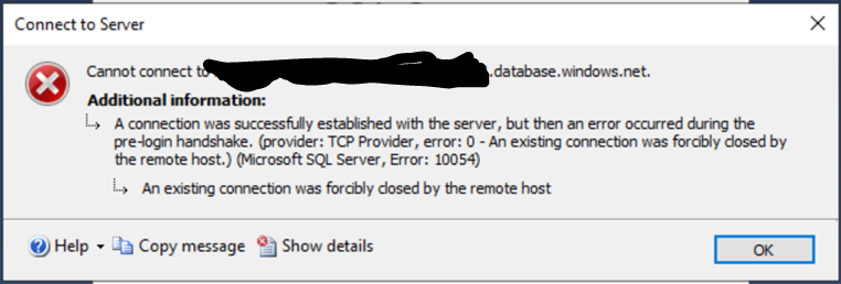 An existing connection was forcibly closed error 10054