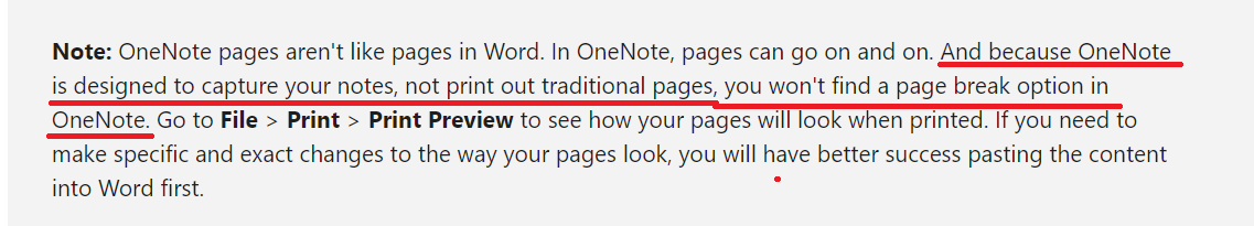 OneNote Printing selection - Microsoft Q&A