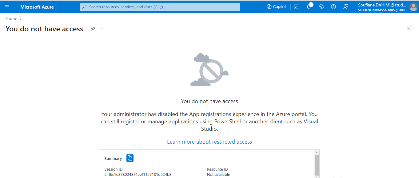 Issue with Access to some of Azure Services Under Student Ambassador ...
