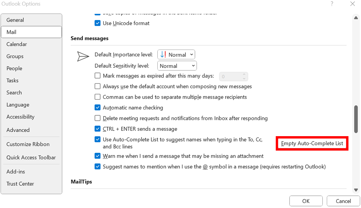 Manage Outlook AutoComplete list : RRC Polytech: Information Technology ...
