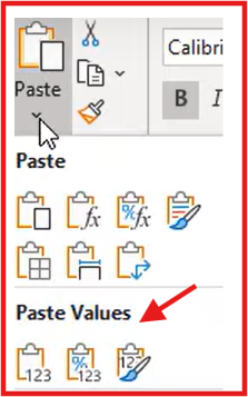I'm trying to copy and paste a column of values that have been ...