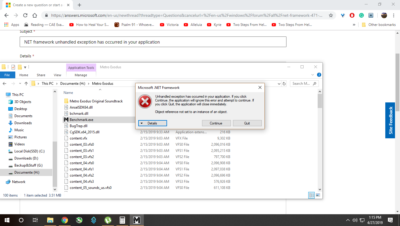 NET framework unhandled exception has occurred in your application ...