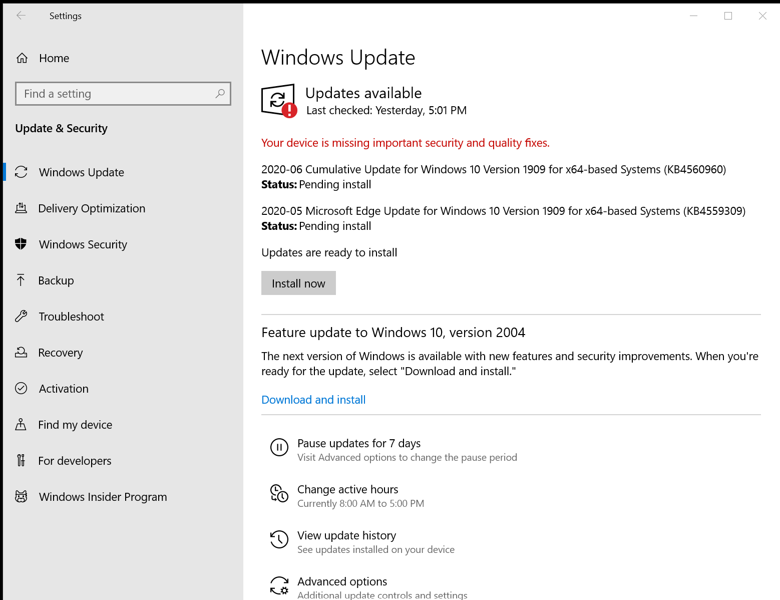Your device is missing important security and quality fixes (in red on ...