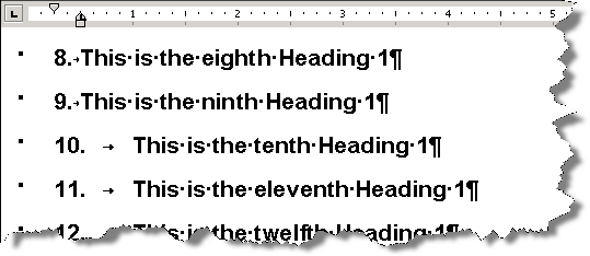  Numbered Heading 1s showing incorrect alignment