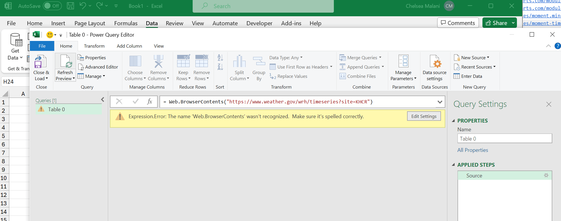 Why does Web.BrowserContents throw an error in Excel? - Microsoft Q&A
