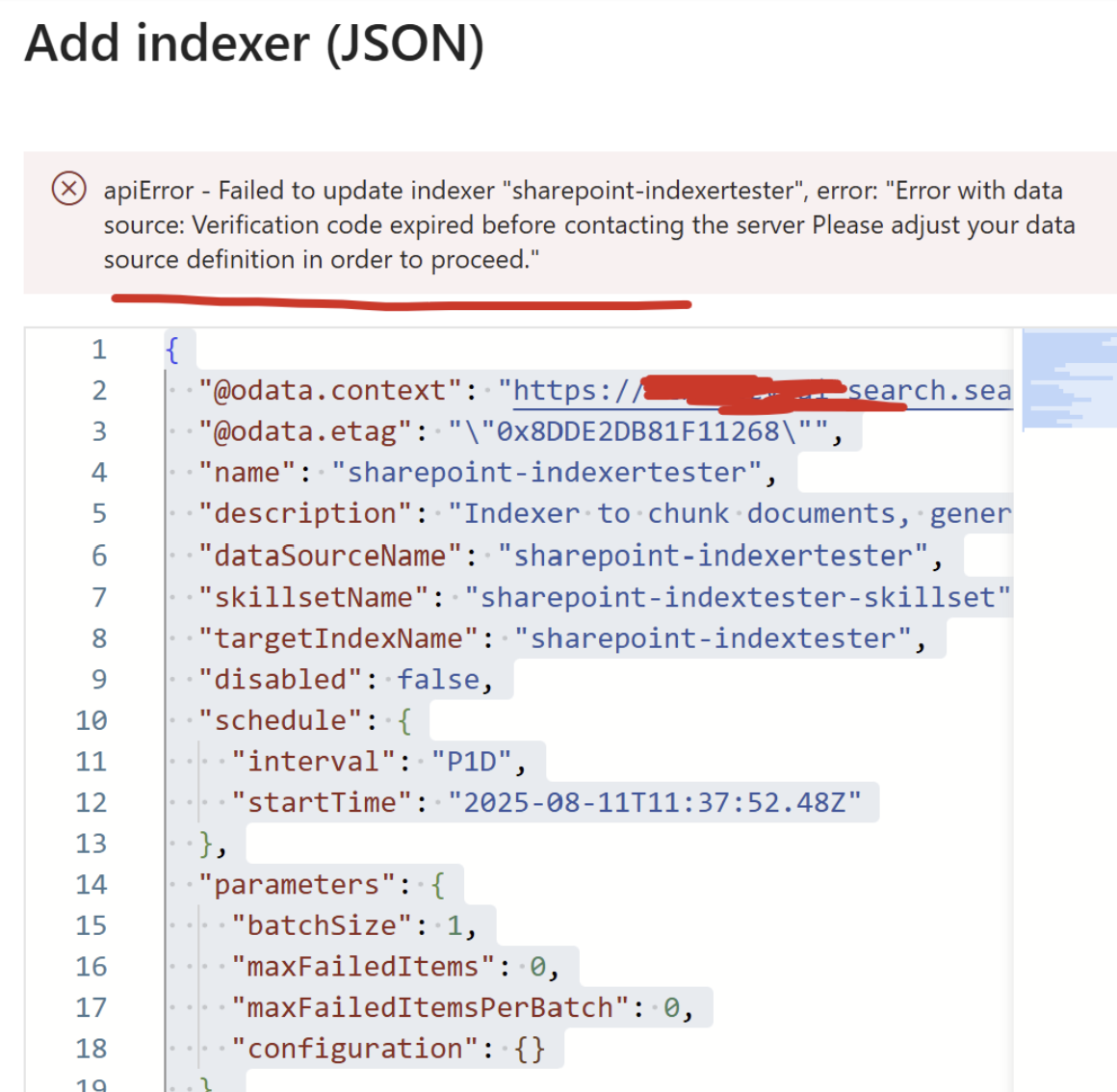 Azure AI Search Indexer scheduled execution throws error 