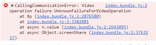 Error trying to share screen using azure communication services SDK ...