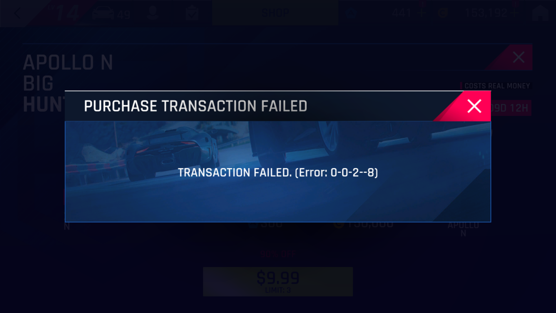 Transaction Failed Error 0-0-2--8 - Microsoft Q&A