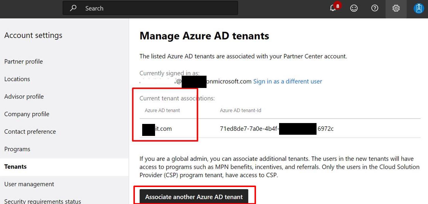 Error: The tenant you are trying to associate is already associated to ...