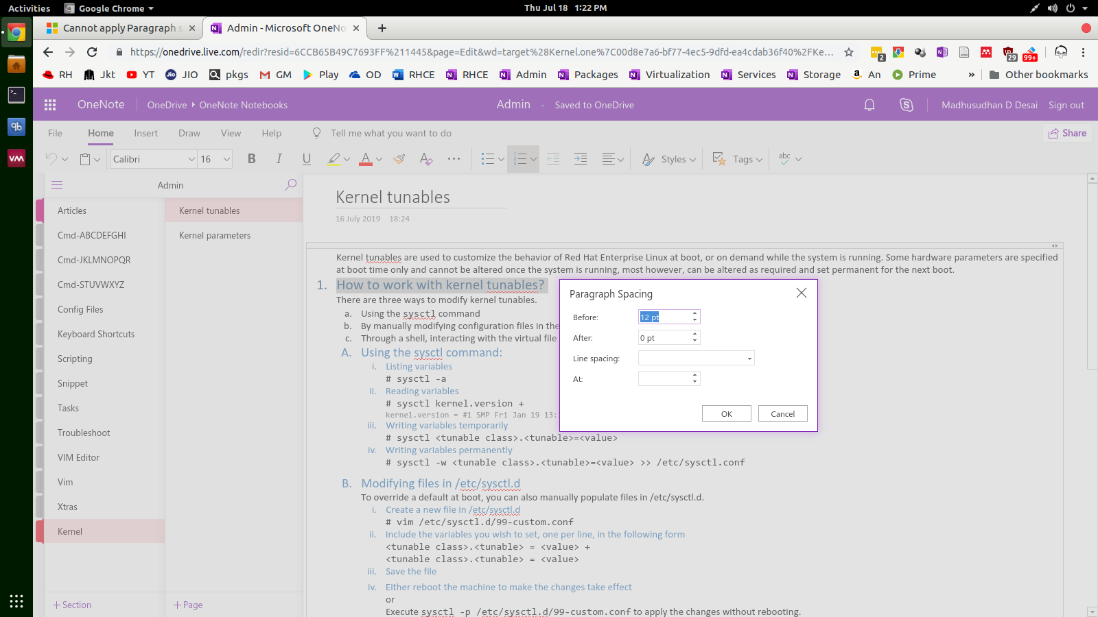 Cannot apply Paragraph spacing on Bullets and Numbering in OneNote Web ...