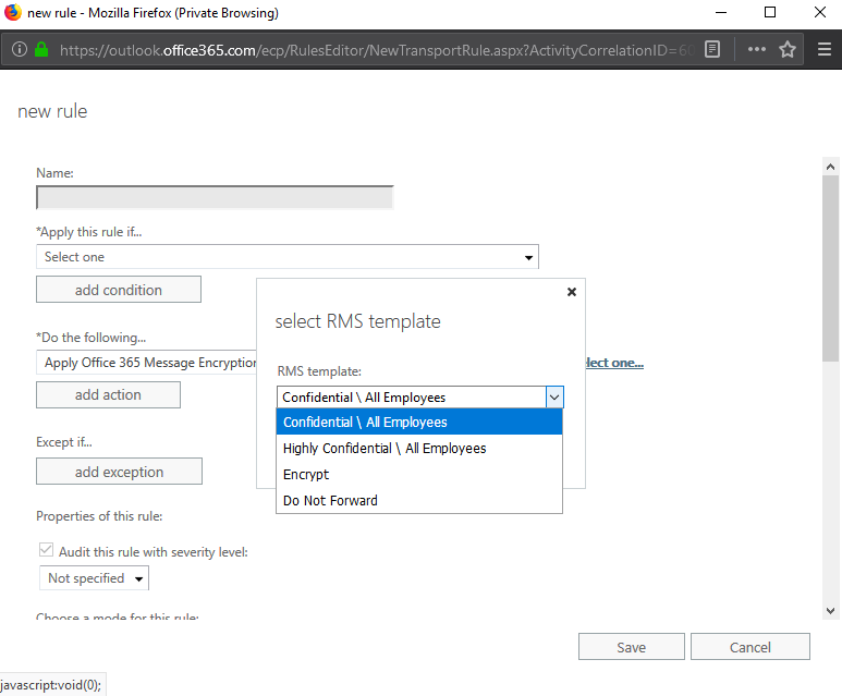 Custom RMS template don't show up in Exchange Online Mail flow rule ...