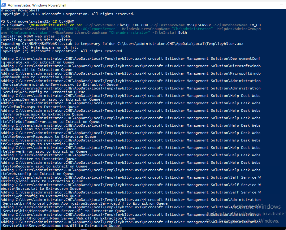Unable to create bitlocker portals with SCCM provided script ...