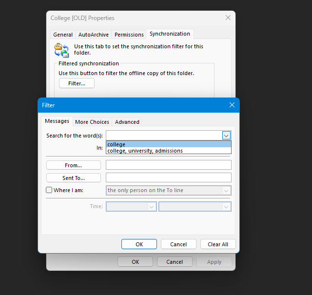 Removing message filters? - Microsoft Q&A
