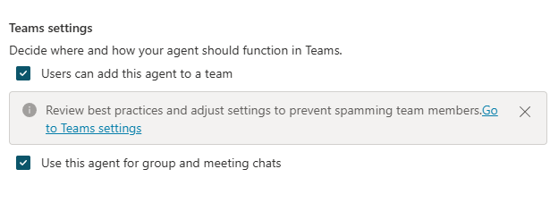 Copilot agent published to Teams, but not able to add to a teams ...