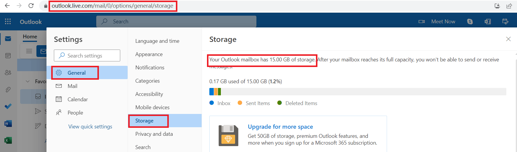 Microsoft outlook storage not what it is supposed to be . Im only ...