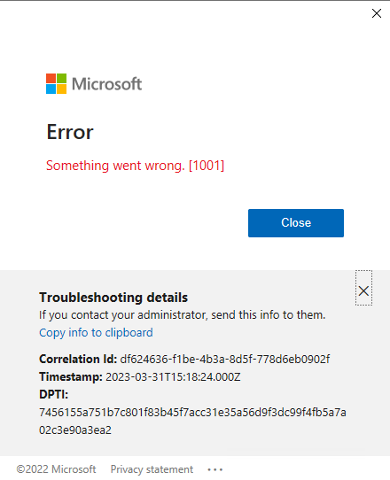 OneDrive Error 1001