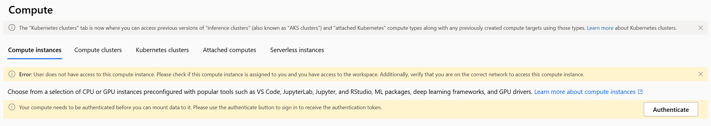 Azure ML Studio Failed to Authenticate to the compute - Microsoft Q&A