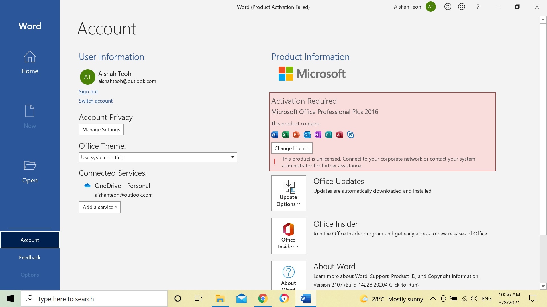 I can't activate MS Office 365 as it says I still have MS Office Pro ...