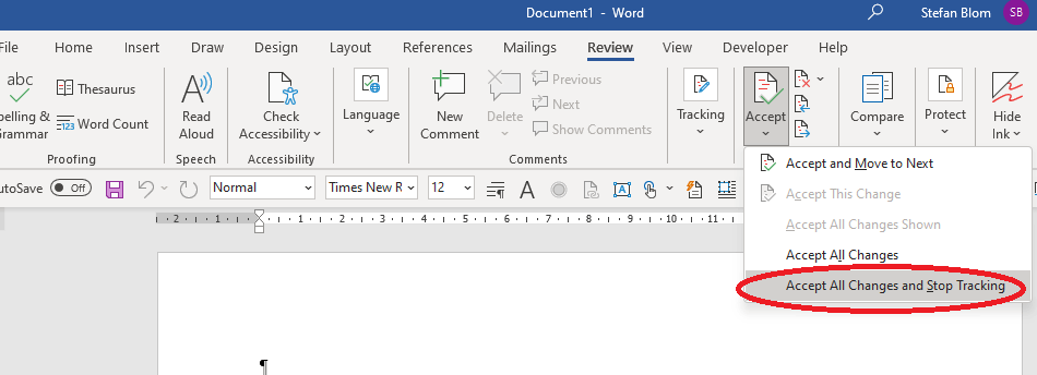 Need to turn off all comments, markups, etc. on final version of Word ...