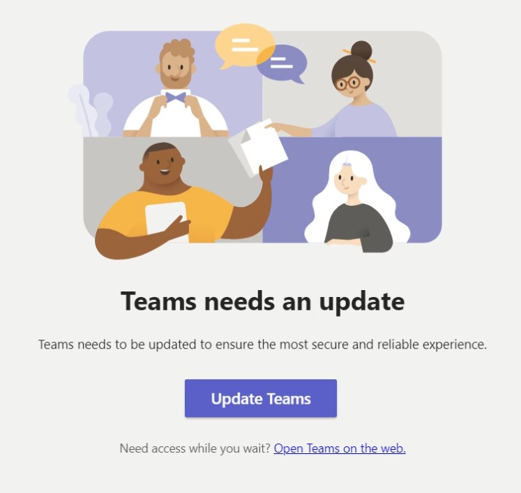 Teams won't load. Says needs an update Microsoft Q&A
